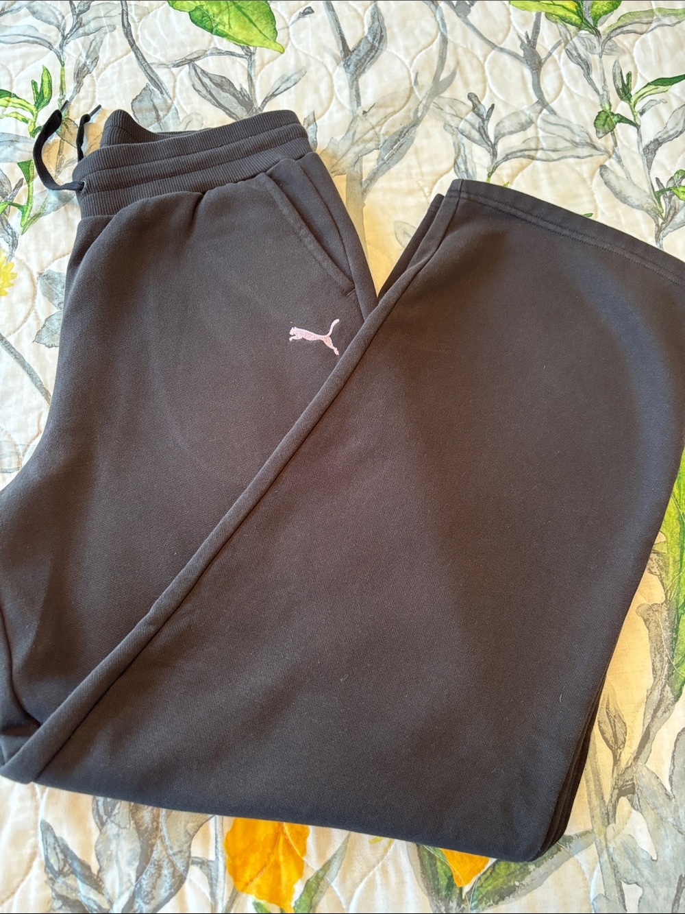 Puma Women’s Black Sweatpants with Light Pink Logo